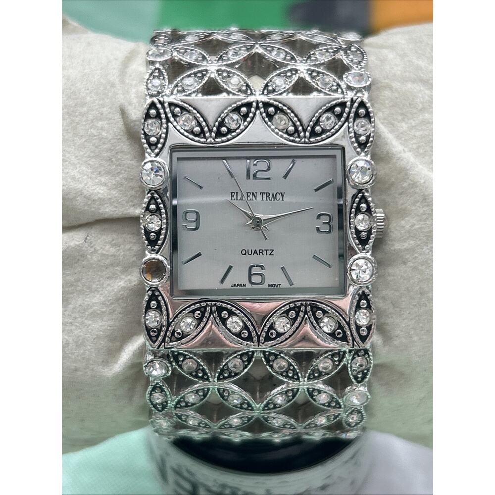 Ellen Tracy Silver Tone Women’s Quartz Watch( Missing A Stone)